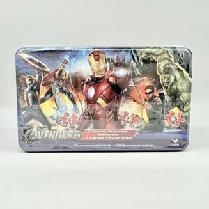 Marvel Avengers Movie Panorama Detailed 3 Jigsaw Puzzles in Collectors Metal Tin
